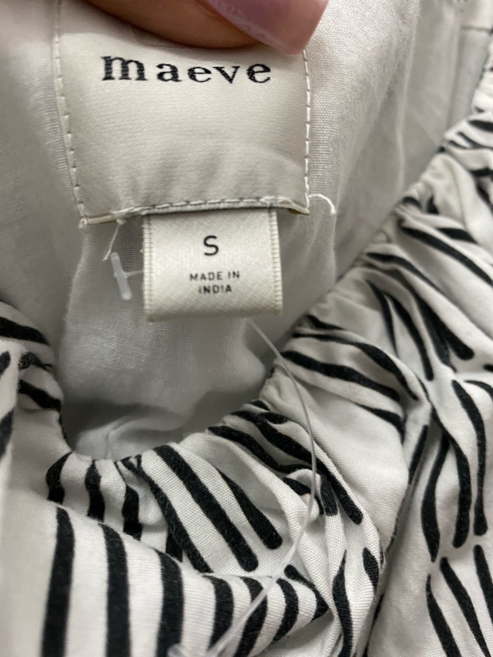 Anthropology Maeve Cotton Black and White Puff Sleeve Smocked Midi Dress - Picture 3 of 7
